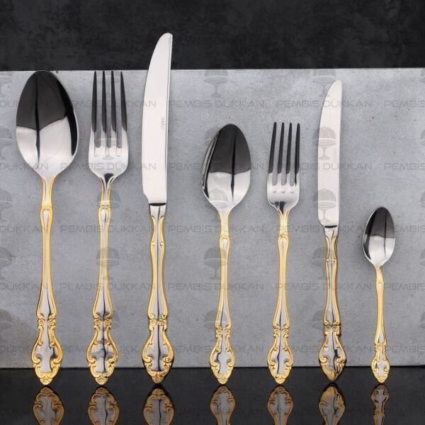 12 KİŞİLİK NEHİR ADRİANA ALTIN 89 PARÇA PASLANMAZ ÇELİK ÇKB SET