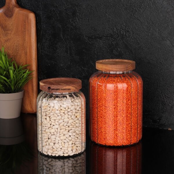 Cury Menny 1200ml Akasya Kapaklı, Çizgili Kavanoz (1s09)