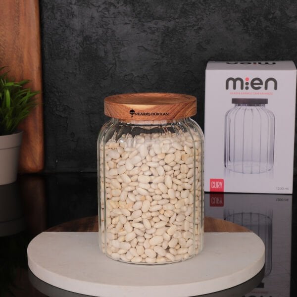 MENNY 1200ML AKASYA KAPAKLI, ÇİZGİLİ KAVANOZ (1S09)