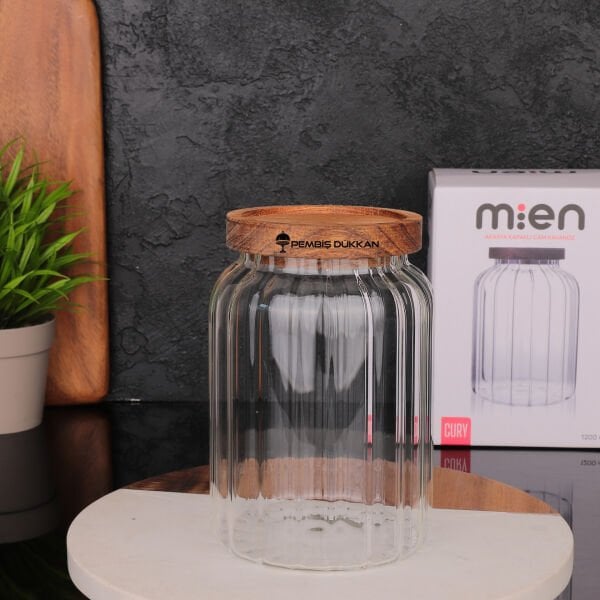 Cury Menny 1200ml Akasya Kapaklı, Çizgili Kavanoz (1s09)