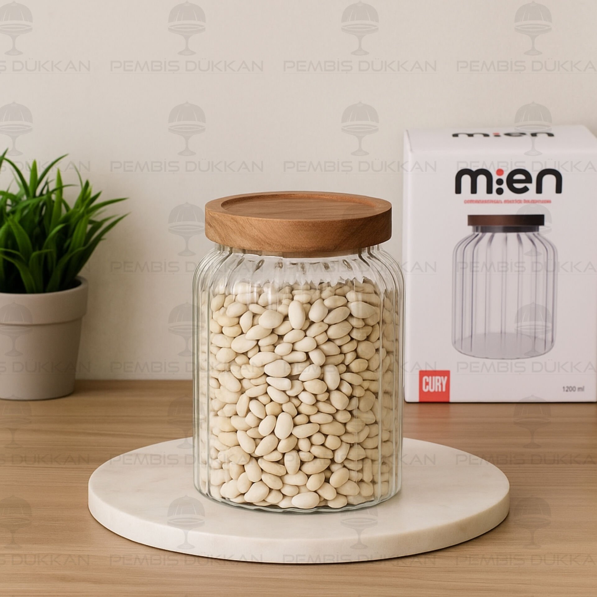 MENNY 1200ML AKASYA KAPAKLI, ÇİZGİLİ KAVANOZ (1S09)