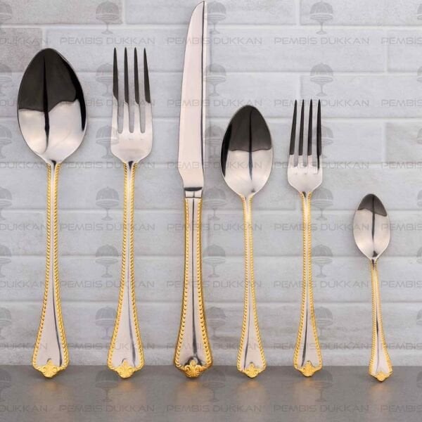 12 KİŞİLİK NEHİR FULYA ALTIN 72 PARÇA PASLANMAZ ÇELİK ÇKB SET
