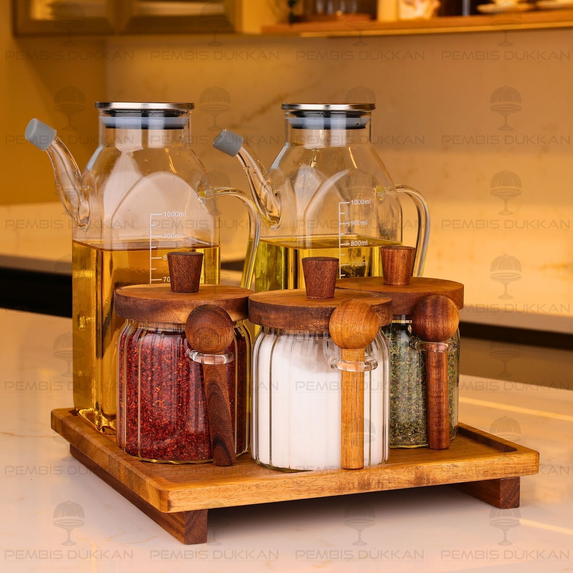 5Lİ AKASYA STANDLI KARE METAL & VALORE OCAK YANI YAĞDANLIK KOMBİN SET (8B70)