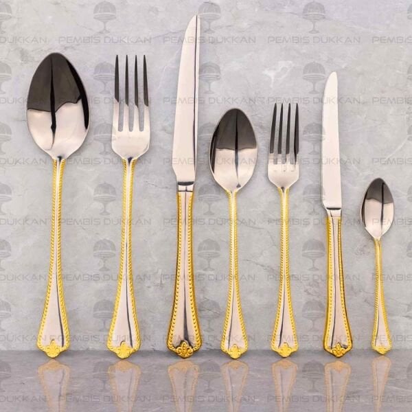 12 KİŞİLİK NEHİR FULYA ALTIN 84 PARÇA PASLANMAZ ÇELİK ÇKB SET