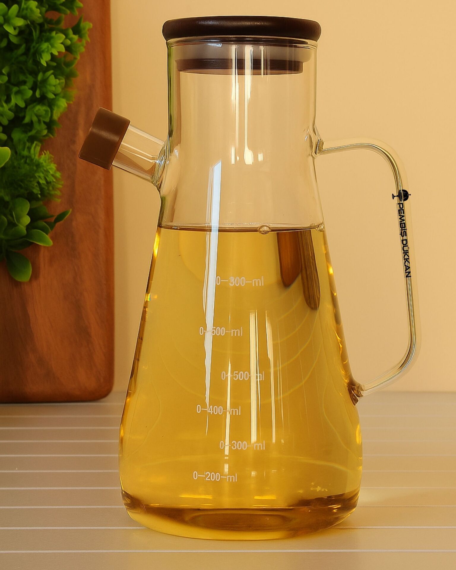 1 ADET 900 ML AKASYA KAPAKLI BOROSİLİKAT CAM YAĞDANLIK (076)