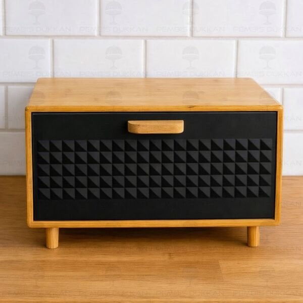 EVALİN SİYAH METAL KAPAKLI, BAMBU EKMEKLİK (5T01)