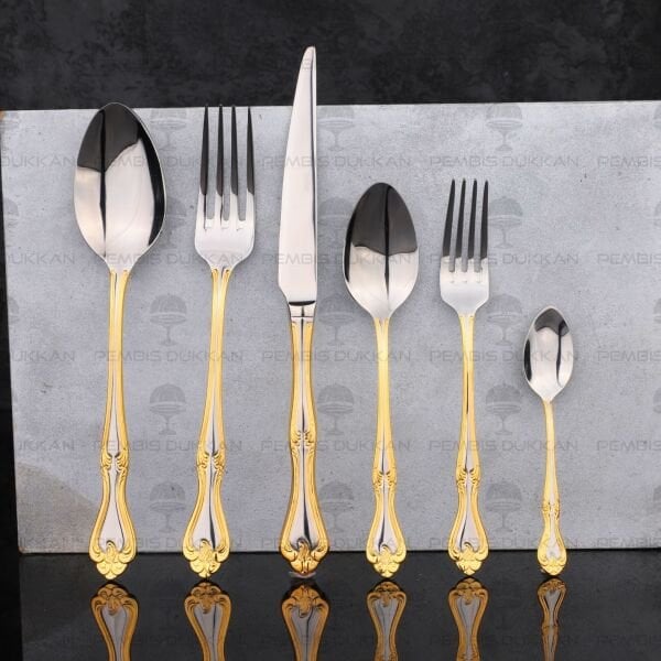 6 KİŞİLİK NEHİR LALEZAR ALTIN 36 PARÇA PASLANMAZ ÇELİK ÇKB SET