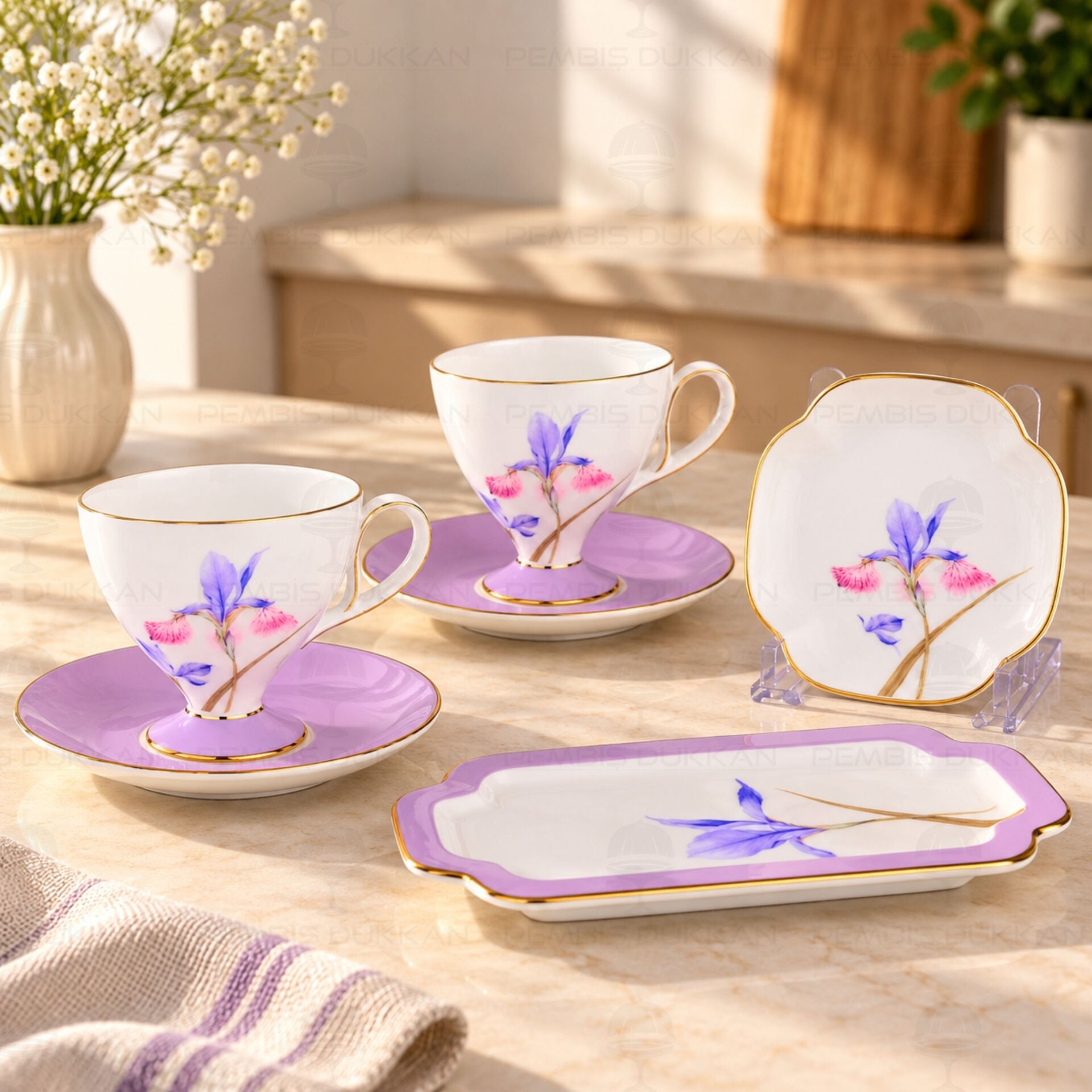 Lila Royal Charme-Veronıca 2 Kişilik Sunumluklu Kahve Fincan Takımı (Roy-0093)