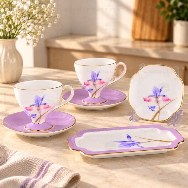 Lila Royal Charme-Veronıca 2 Kişilik Sunumluklu Kahve Fincan Takımı (Roy-0093)