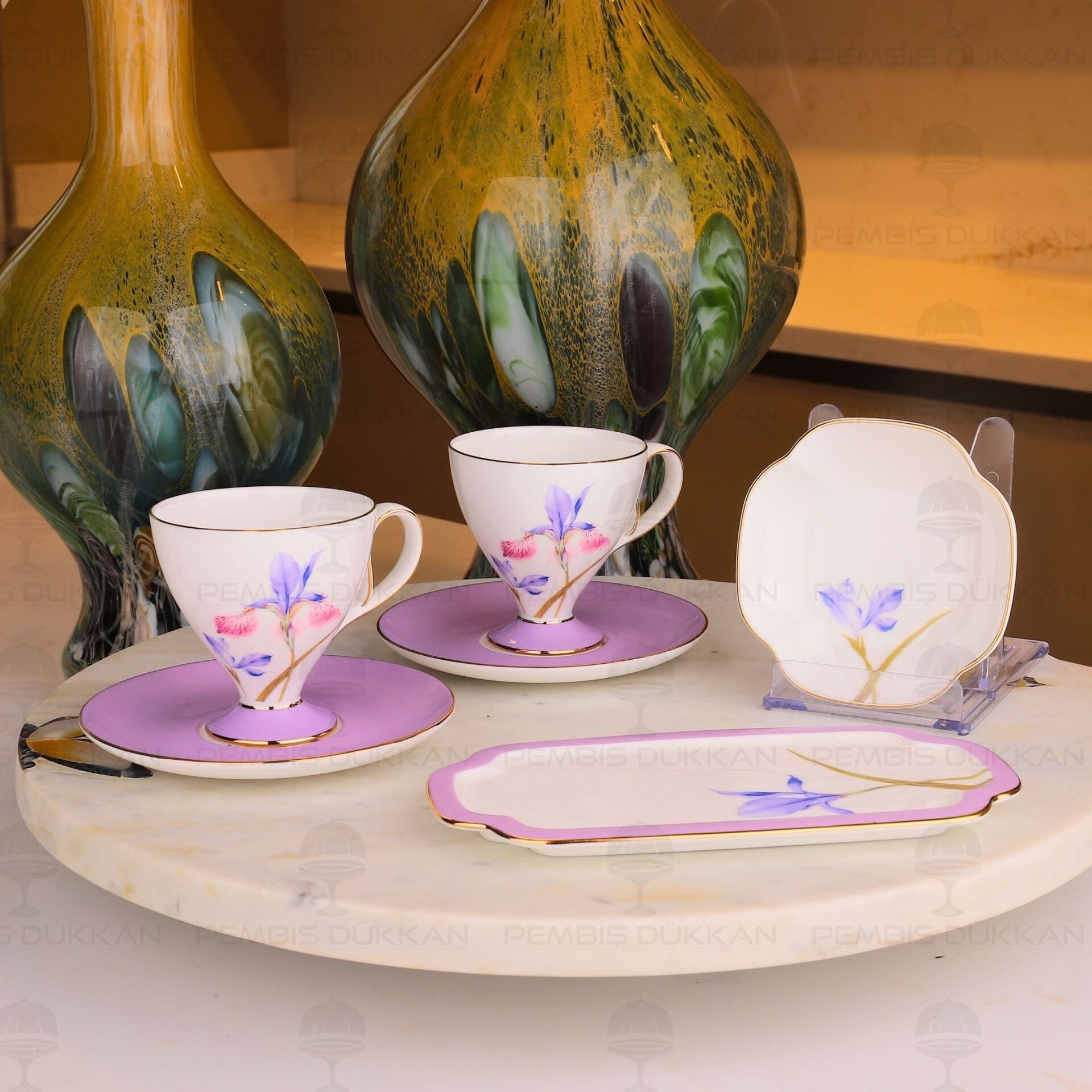 LİLA ROYAL CHARME-VERONICA 2 KİŞİLİK SUNUMLUKLU KAHVE FİNCAN TAKIMI  (ROY-0093)