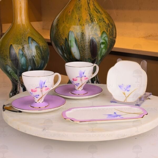 LİLA ROYAL CHARME-VERONICA 2 KİŞİLİK SUNUMLUKLU KAHVE FİNCAN TAKIMI  (ROY-0093)