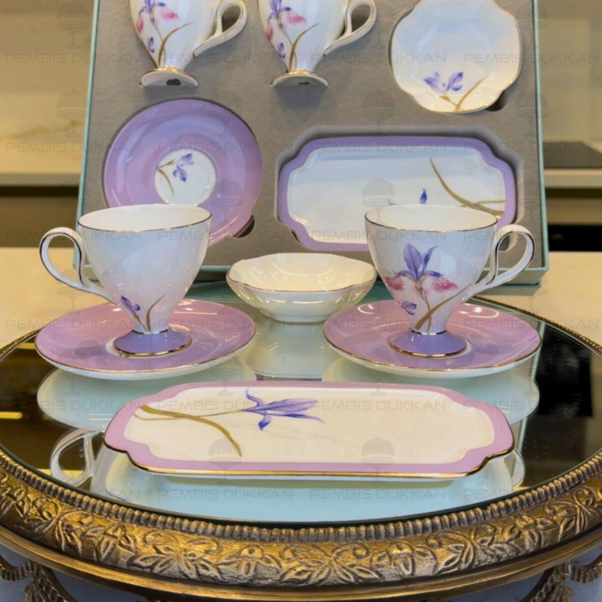 LİLA ROYAL CHARME-VERONICA 2 KİŞİLİK SUNUMLUKLU KAHVE FİNCAN TAKIMI  (ROY-0093)