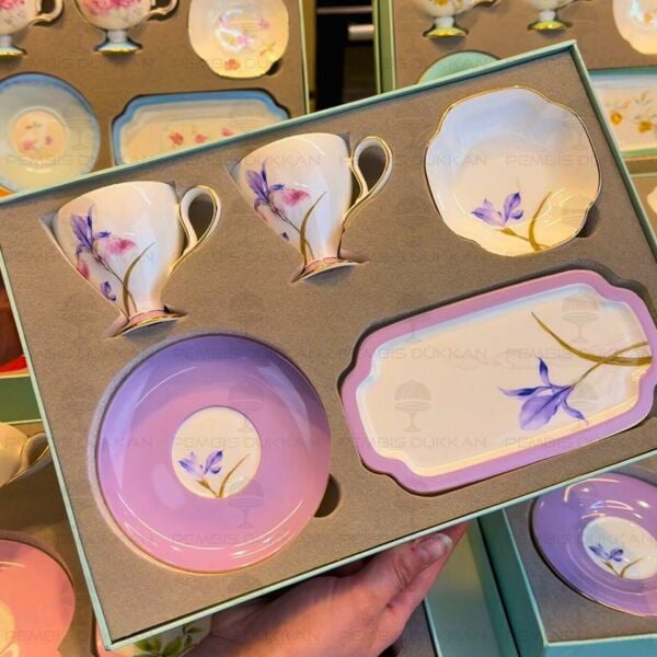 LİLA ROYAL CHARME-VERONICA 2 KİŞİLİK SUNUMLUKLU KAHVE FİNCAN TAKIMI  (ROY-0093)