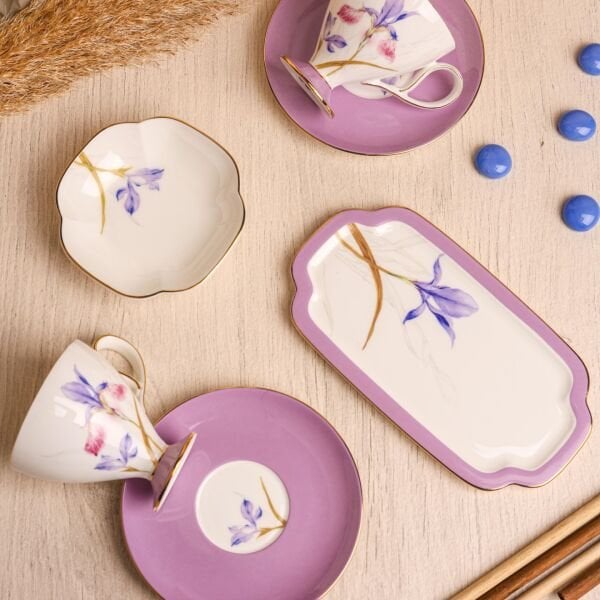 LİLA ROYAL CHARME-VERONICA 2 KİŞİLİK SUNUMLUKLU KAHVE FİNCAN TAKIMI  (ROY-0093)