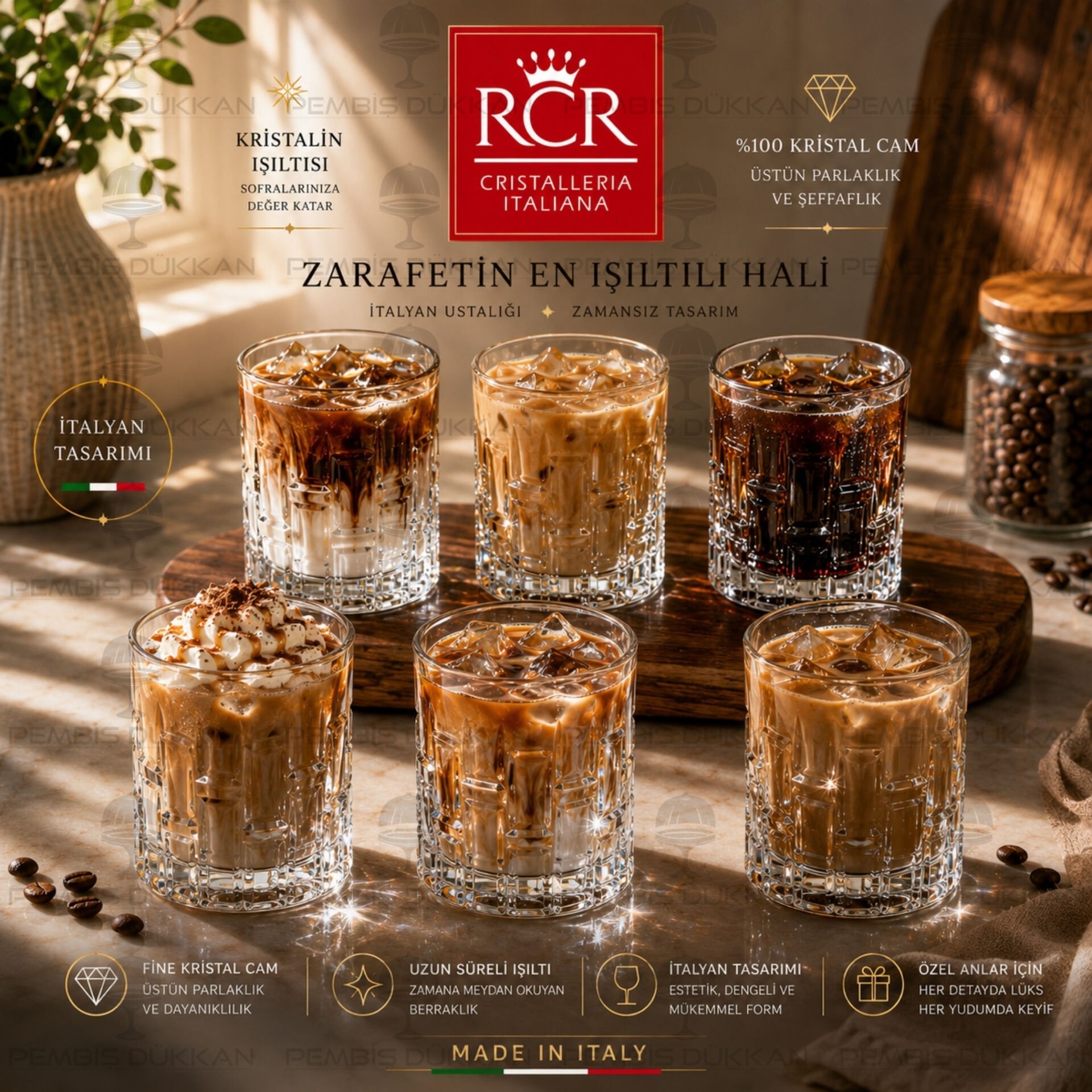RCR Cristalleria Italiana Etna 6lı Kısa Meşrubat Bardağı 330 ml