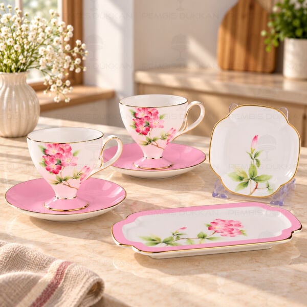 Pembe Royal Charme-Veronıca 2 Kişilik Sunumluklu Kahve Fincan Takımı (Roy-0095)