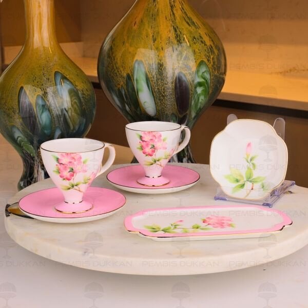 PEMBE ROYAL CHARME-VERONICA 2 KİŞİLİK SUNUMLUKLU KAHVE FİNCAN TAKIMI (ROY-0095)