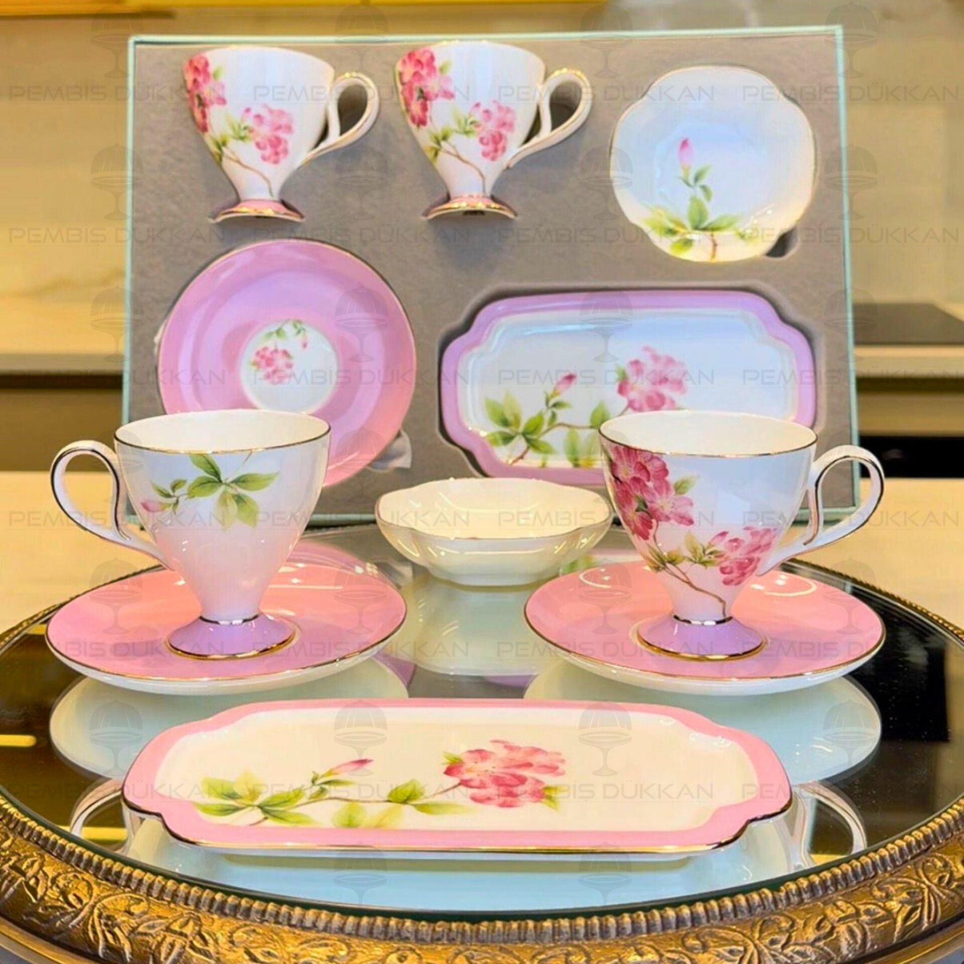 PEMBE ROYAL CHARME-VERONICA 2 KİŞİLİK SUNUMLUKLU KAHVE FİNCAN TAKIMI (ROY-0095)