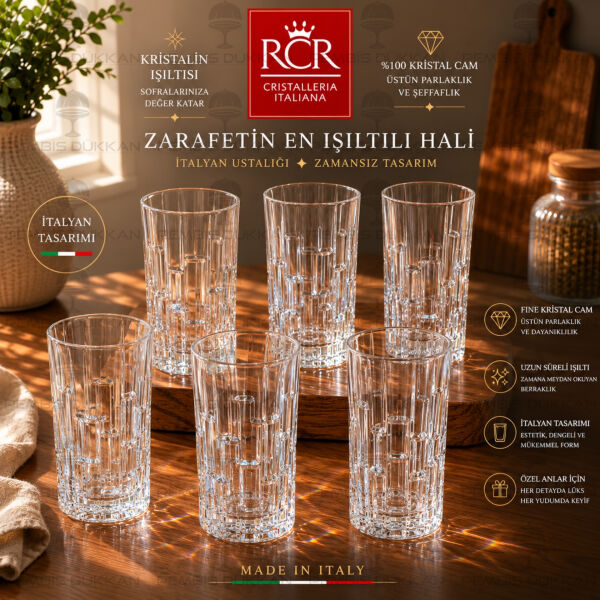 RCR Cristalleria Italiana Etna 6lı Uzun Meşrubat Bardağı 340 ml