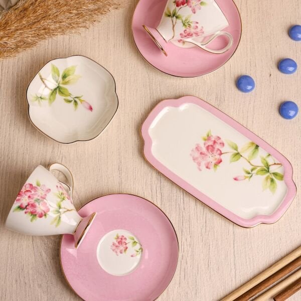 PEMBE ROYAL CHARME-VERONICA 2 KİŞİLİK SUNUMLUKLU KAHVE FİNCAN TAKIMI (ROY-0095)