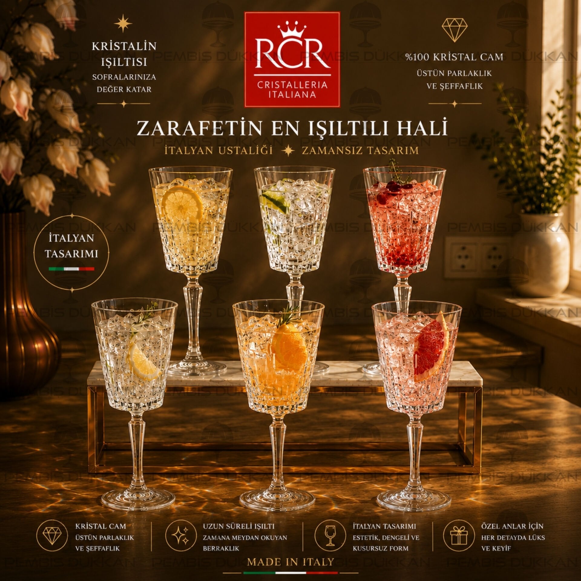 Rcr Crıstallerıa Italıana Etna 6lı Kadeh