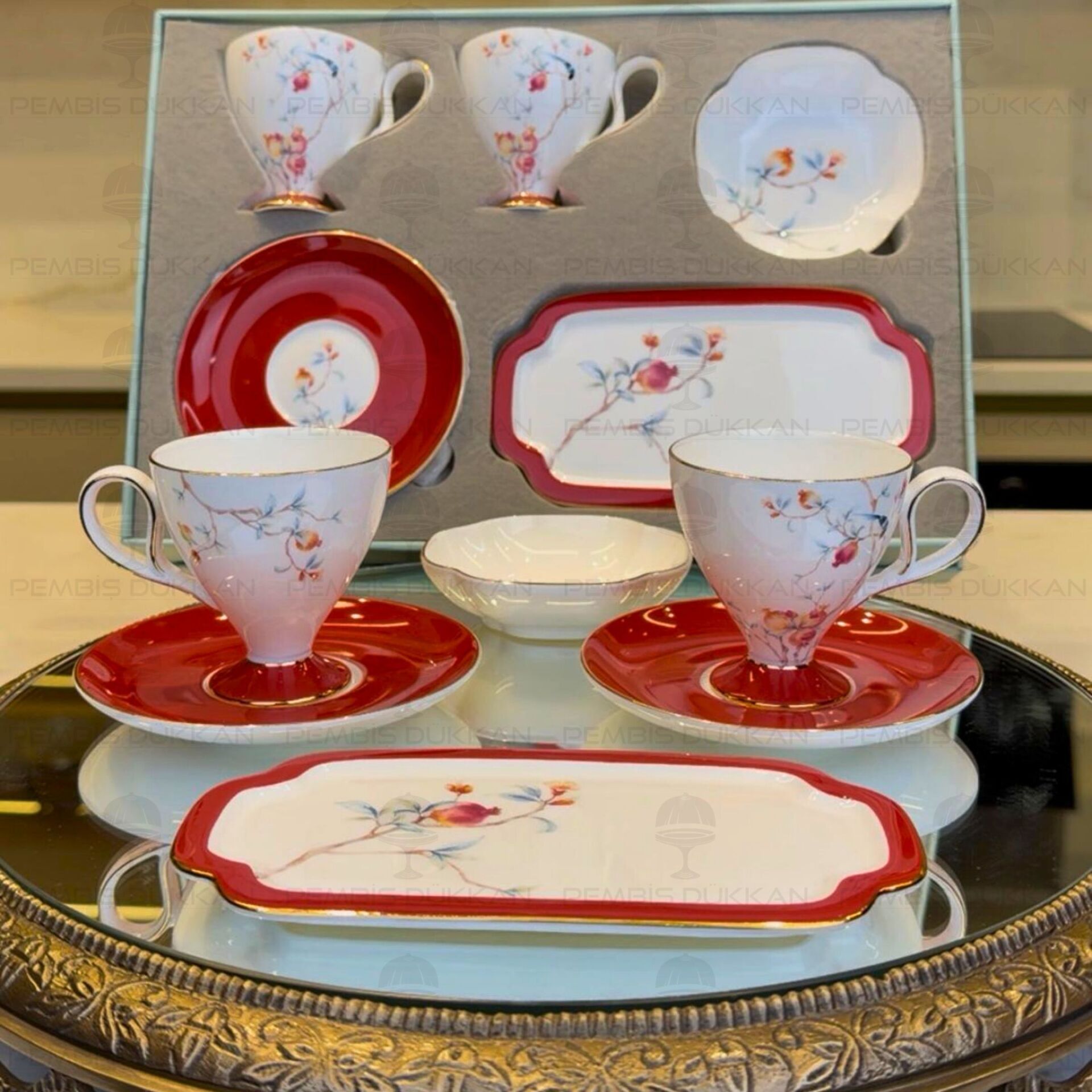 KIRMIZI ROYAL CHARME-VERONICA 2 KİŞİLİK SUNUMLUKLU KAHVE FİNCANI (ROY-0097)