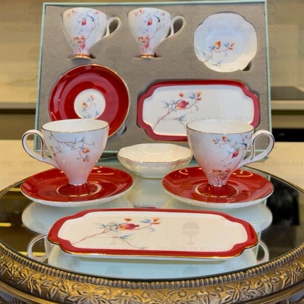 KIRMIZI ROYAL CHARME-VERONICA 2 KİŞİLİK SUNUMLUKLU KAHVE FİNCANI (ROY-0097)