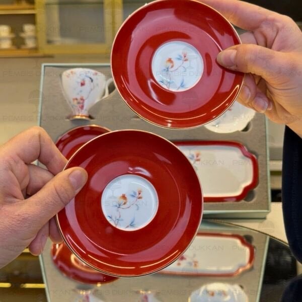 KIRMIZI ROYAL CHARME-VERONICA 2 KİŞİLİK SUNUMLUKLU KAHVE FİNCANI (ROY-0097)