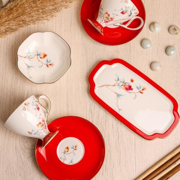 KIRMIZI ROYAL CHARME-VERONICA 2 KİŞİLİK SUNUMLUKLU KAHVE FİNCANI (ROY-0097)