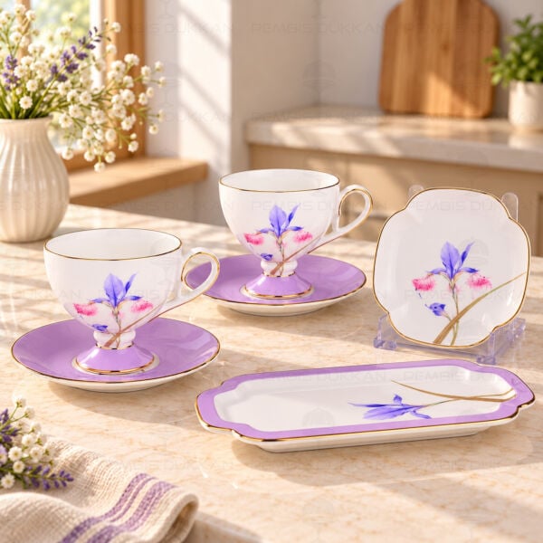 Lila Royal Charme-Veronıca 2 Kişilik Sunumluklu Kahve Fincan Takımı (Roy-0098)