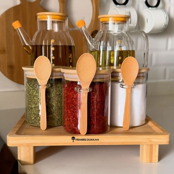 BAMBU YAĞDANLIK GLA02 & KAŞIKLI BAHARATLIK KOMBİN SET N0 1