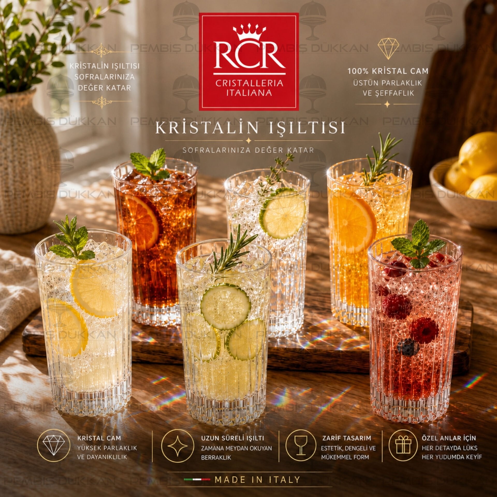 RCR CRISTALLERIA ITALIANA TİMELESS 6LI UZUN MEŞRUBAT BARDAĞI