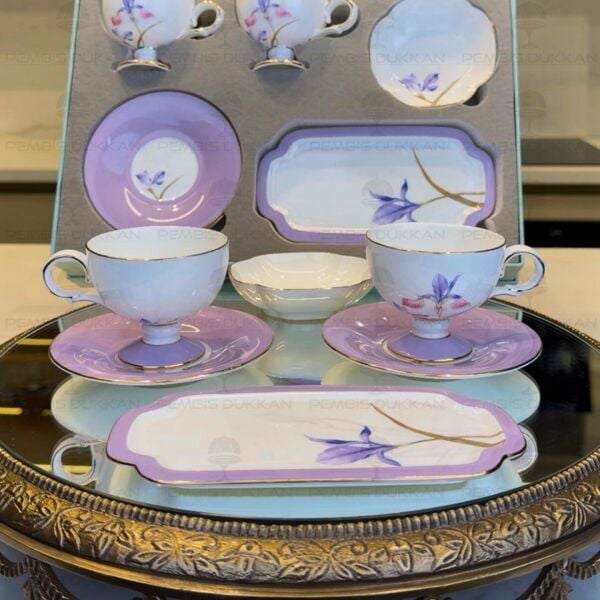 LİLA ROYAL CHARME-VERONICA 2 KİŞİLİK SUNUMLUKLU KAHVE FİNCAN TAKIMI (ROY-0098)