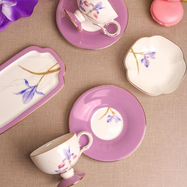 LİLA ROYAL CHARME-VERONICA 2 KİŞİLİK SUNUMLUKLU KAHVE FİNCAN TAKIMI (ROY-0098)