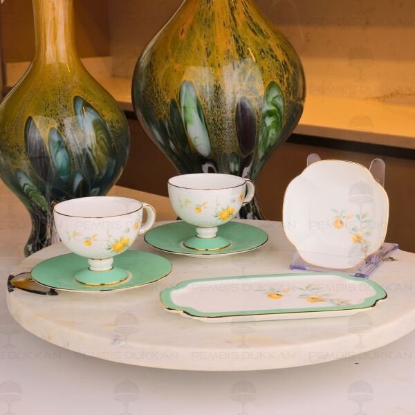 YEŞİL ROYAL CHARME-VERONICA 2 KİŞİLİK SUNUMLUKLU KAHVE FİNCAN TAKIMI (ROY-0099)