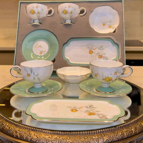 YEŞİL ROYAL CHARME-VERONICA 2 KİŞİLİK SUNUMLUKLU KAHVE FİNCAN TAKIMI (ROY-0099)