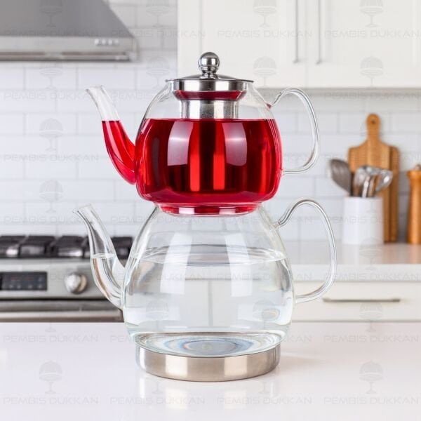 LİNDA ÇELİK TABANLI, BOROSİLİKAT CAM ÇAYDANLIK