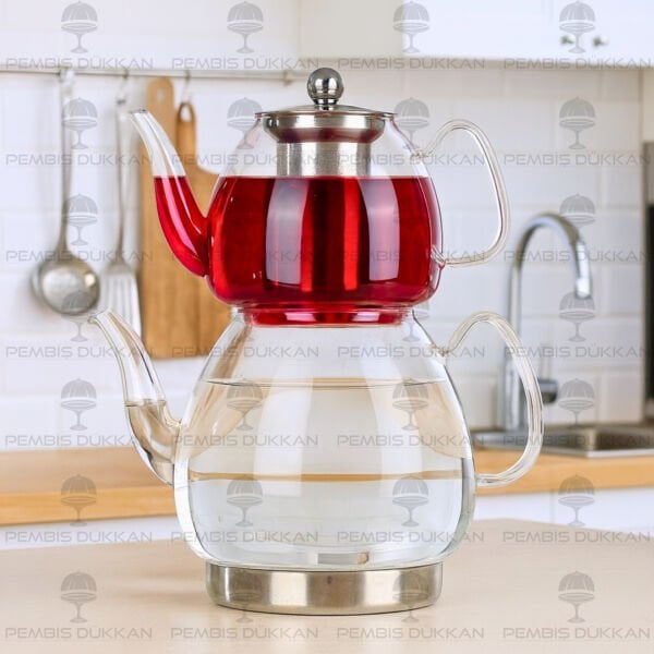 LİNDA ÇELİK TABANLI, BOROSİLİKAT CAM ÇAYDANLIK