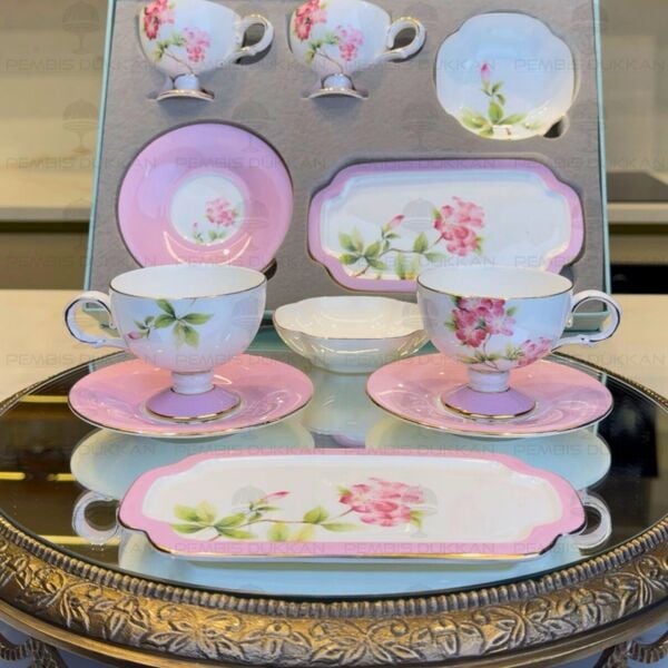 PEMBE ROYAL CHARME-VERONICA 2 KİŞİLİK SUNUMLUKLU KAHVE FİNCAN TAKIMI (ROY-0100)