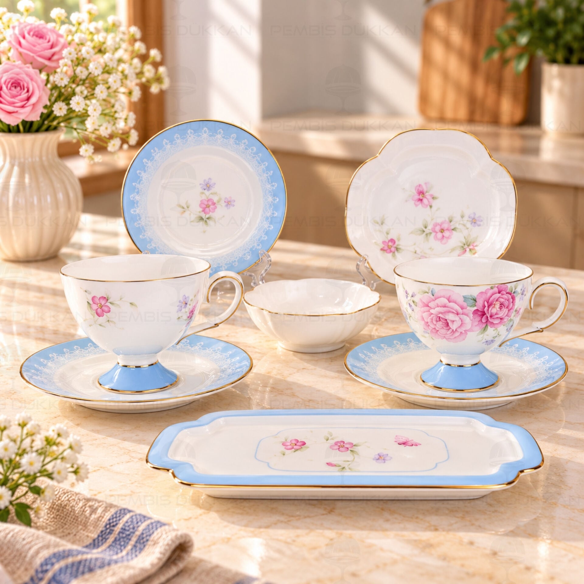 Mavi Royal Charme-Veronıca 2 Kişilik Sunumluklu Kahve Fincan Takımı (Roy-0101)