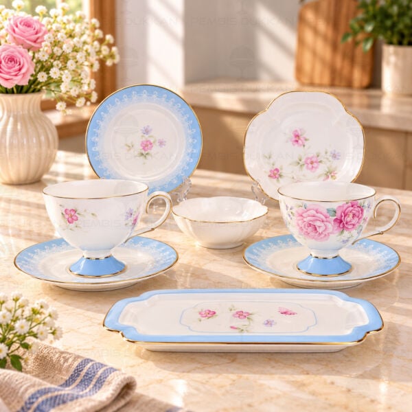 Mavi Royal Charme-Veronıca 2 Kişilik Sunumluklu Kahve Fincan Takımı (Roy-0101)
