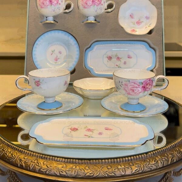 MAVİ ROYAL CHARME-VERONICA 2 KİŞİLİK SUNUMLUKLU KAHVE FİNCAN TAKIMI (ROY-0101)