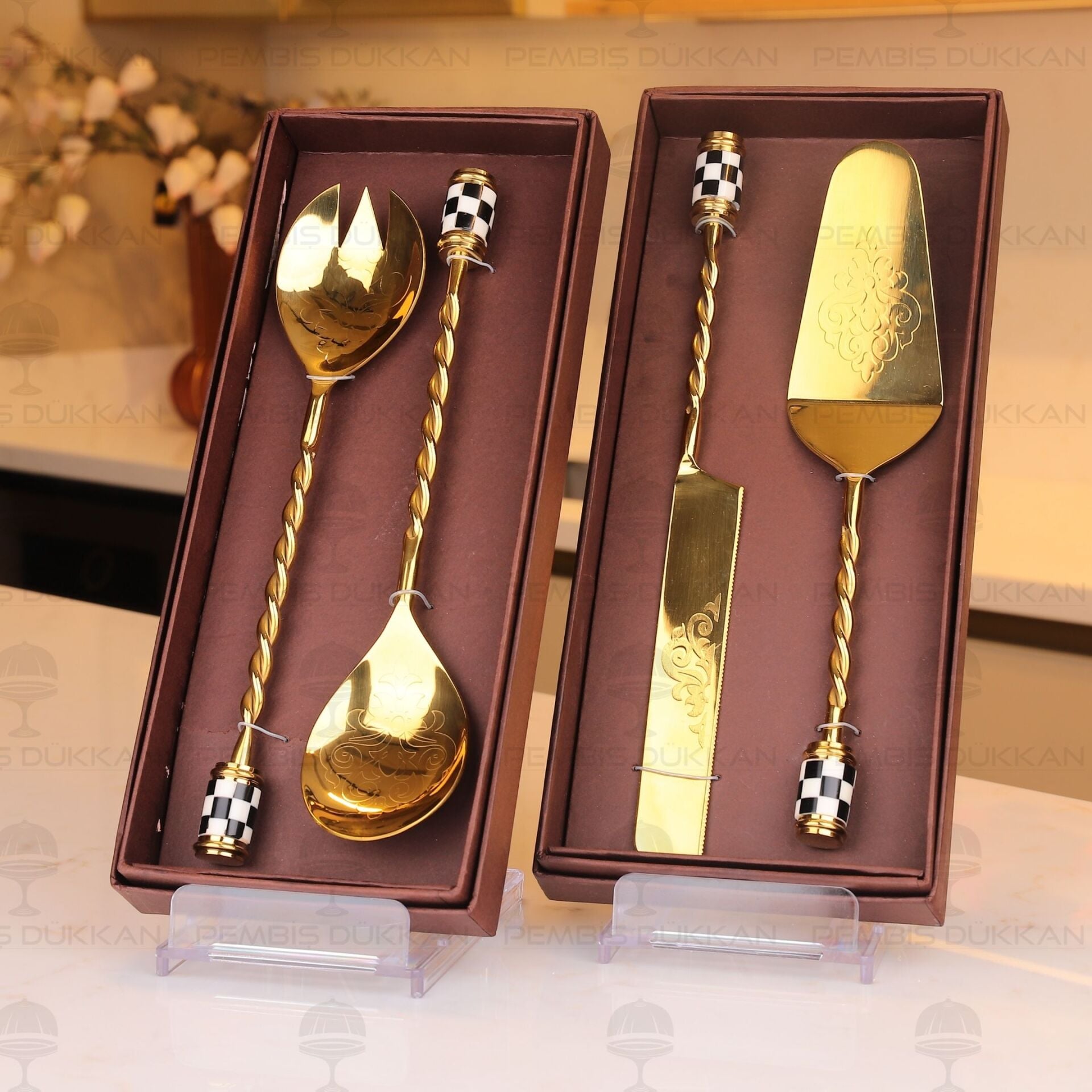 4 PARÇA GOLD DAMALI SERVİS SETİ