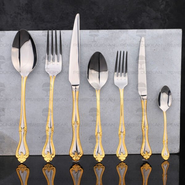 12 KİŞİLİK NEHİR LALEZAR ALTIN 89 PARÇA PASLANMAZ ÇELİK ÇKB SET