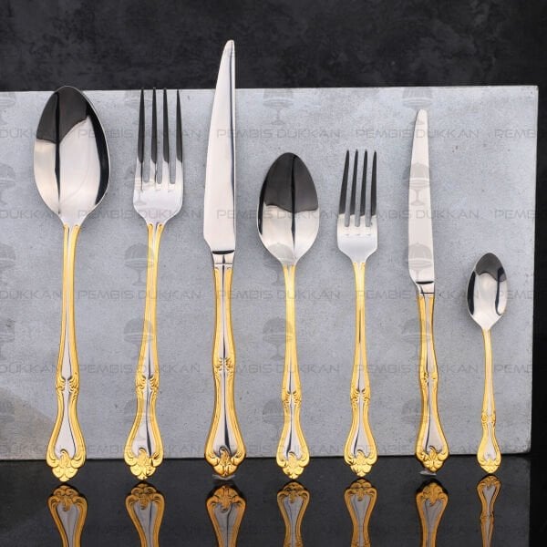 12 KİŞİLİK NEHİR LALEZAR ALTIN 89 PARÇA PASLANMAZ ÇELİK ÇKB SET