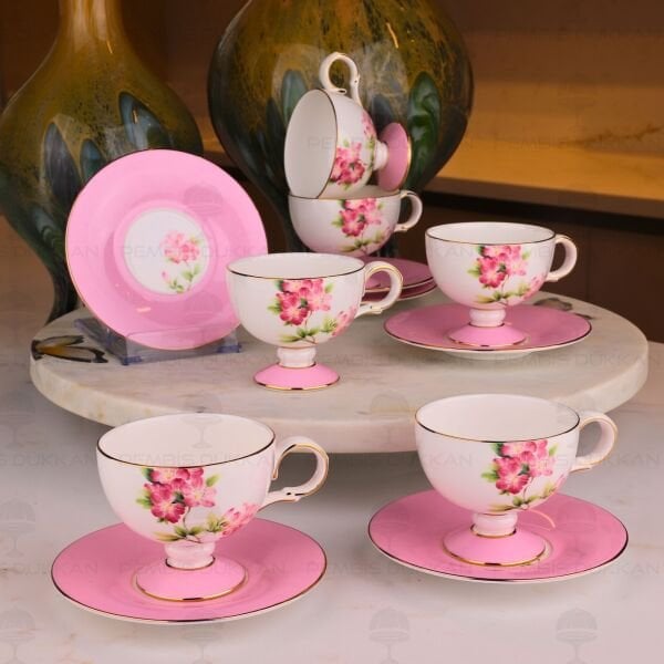 Pembe Royal Charme-Veronıca 6 Kişilik Kahve Fincan Takımı (Roy-0105)
