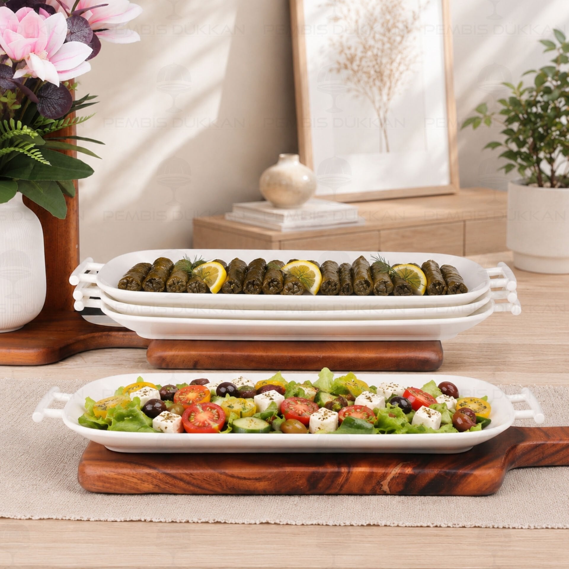 1 ADET PERLA OVAL KULPLU PORSELEN YEMEK & MASA ORTASI SERVİS BÜYÜK (POR1917)﻿