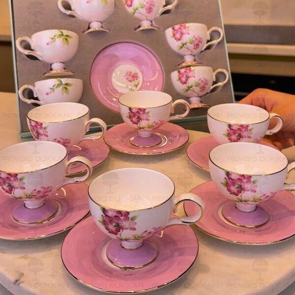 Pembe Royal Charme-Veronıca 6 Kişilik Kahve Fincan Takımı (Roy-0105)