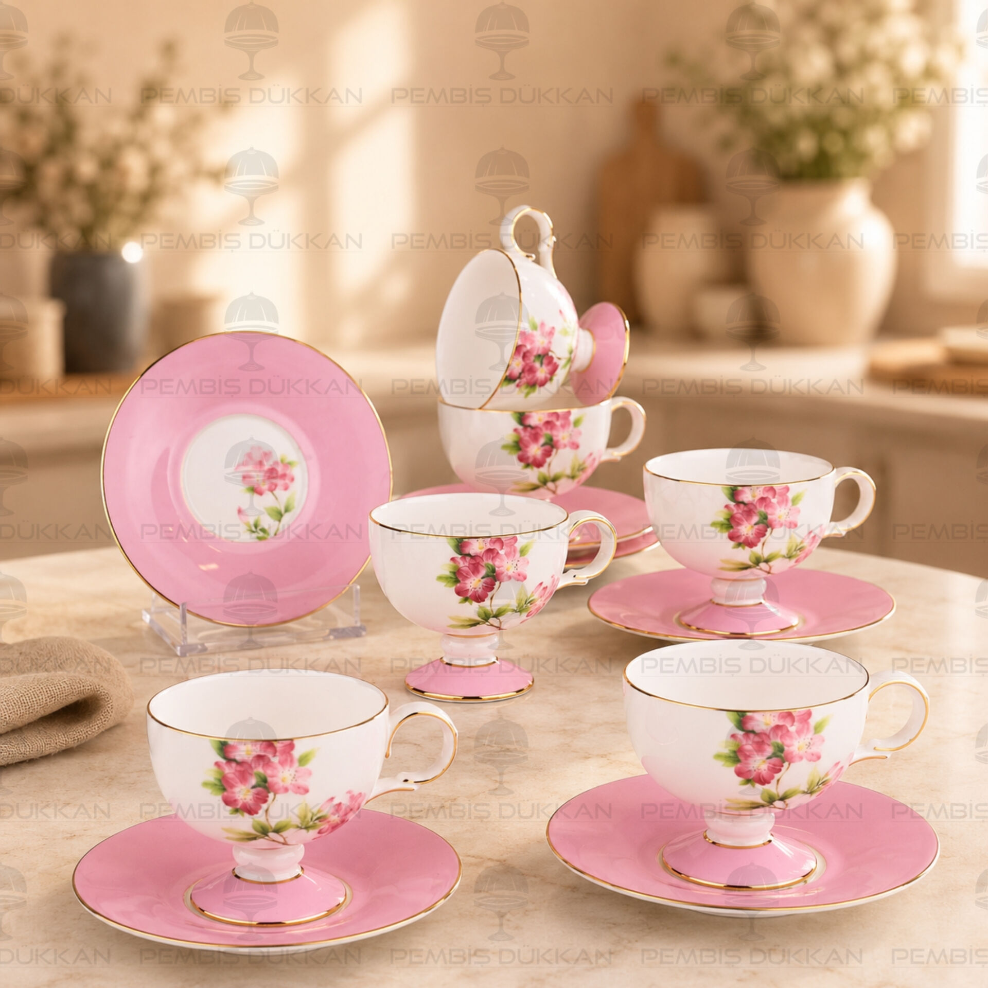 Pembe Royal Charme-Veronıca 6 Kişilik Kahve Fincan Takımı (Roy-0105)