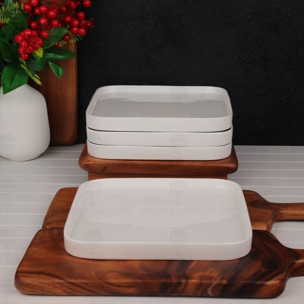 3 Adet Kare 23.5cm Porselen Yemek Kahvaltı Servis (POR1903)